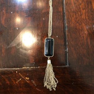 Black pendant necklace with fringe